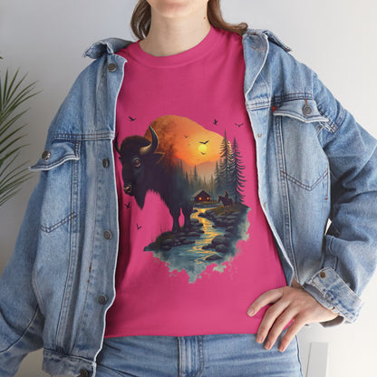 Bison Sunrise Graphic Tee — Nature Landscape Buffalo T-Shirt