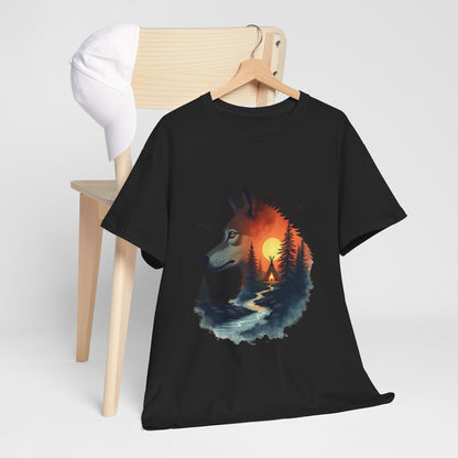 Wolf Sunset T-Shirt — Forest Silhouette Nature Graphic Tee
