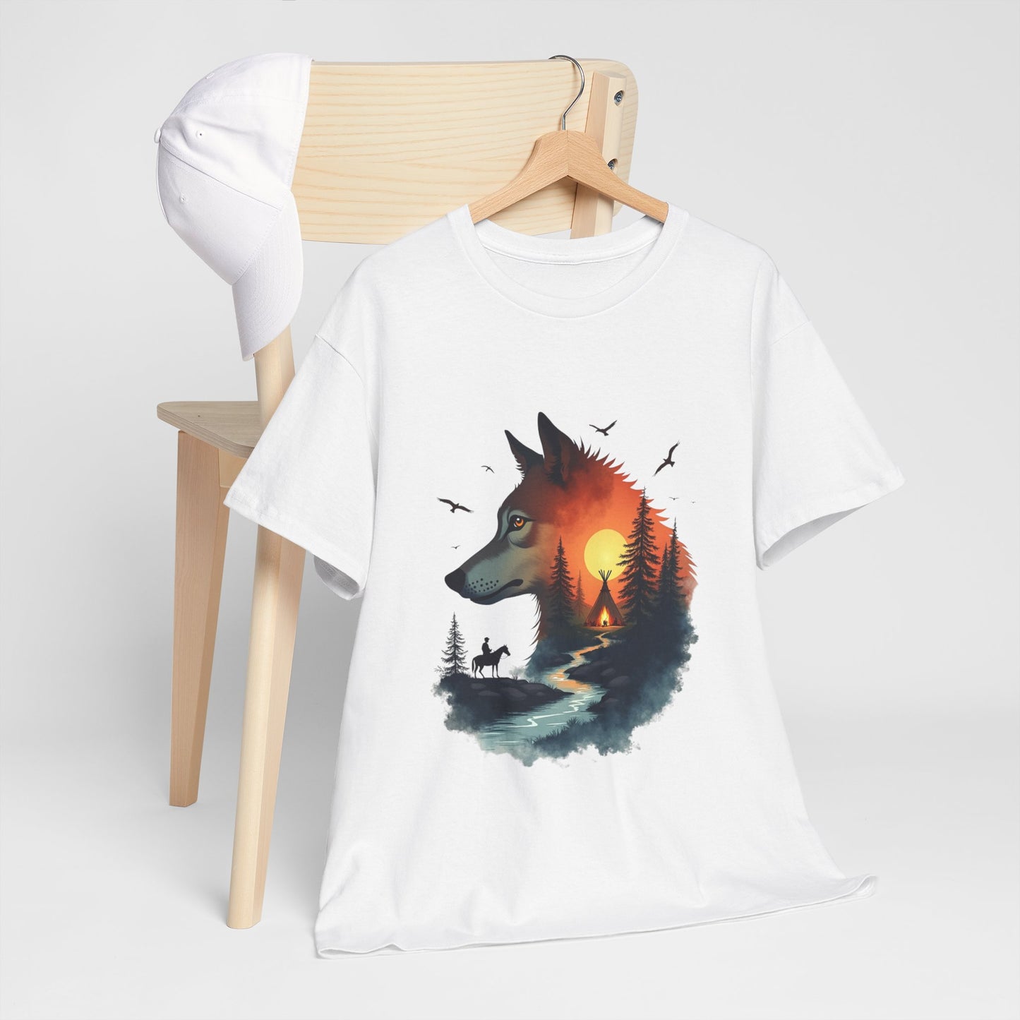 Wolf Sunset T-Shirt — Forest Silhouette Nature Graphic Tee