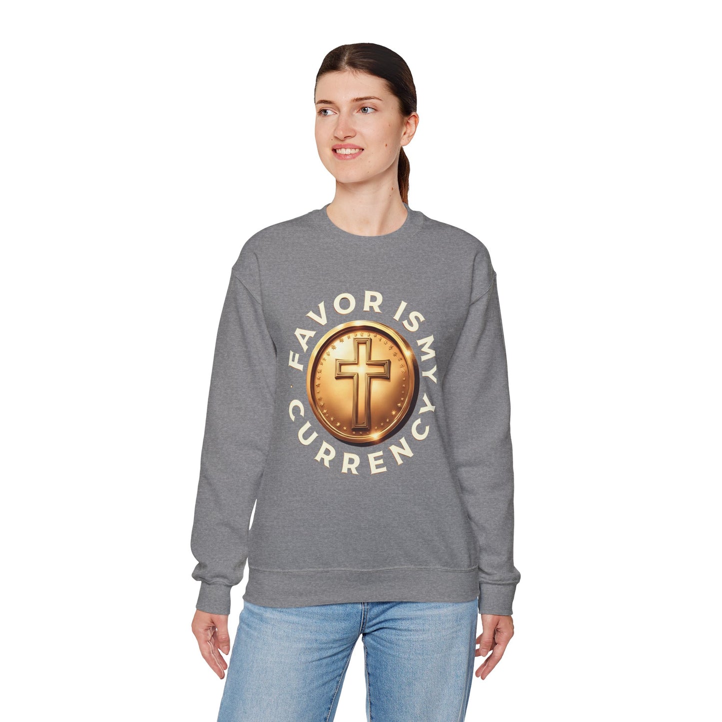 Faith-Inspired Crewneck Sweatshirt - Favor Is My Currency, Christian Apparel, Gift for Believers, Cozy Unisex Sweatshirt, [...]