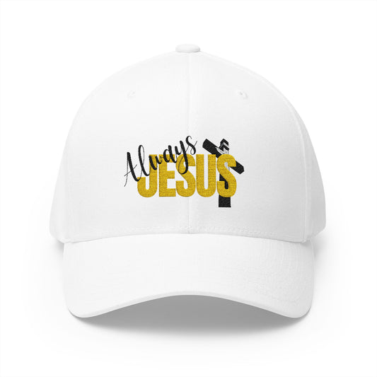 Always Jesus Embroidered Closed-Black Structured Cap — Christian Snapback Hat
