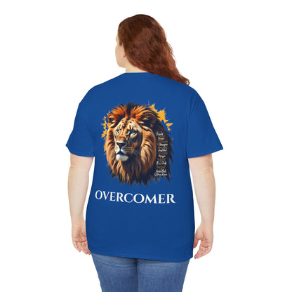 Inspirational Lion Graphic Tee, Faith-Based Shirt, Motivational Unisex Top, Perfect Gift for Lion Lovers, Overcomer Phrase Tee