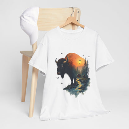 Bison Sunrise Graphic Tee — Nature Landscape Buffalo T-Shirt
