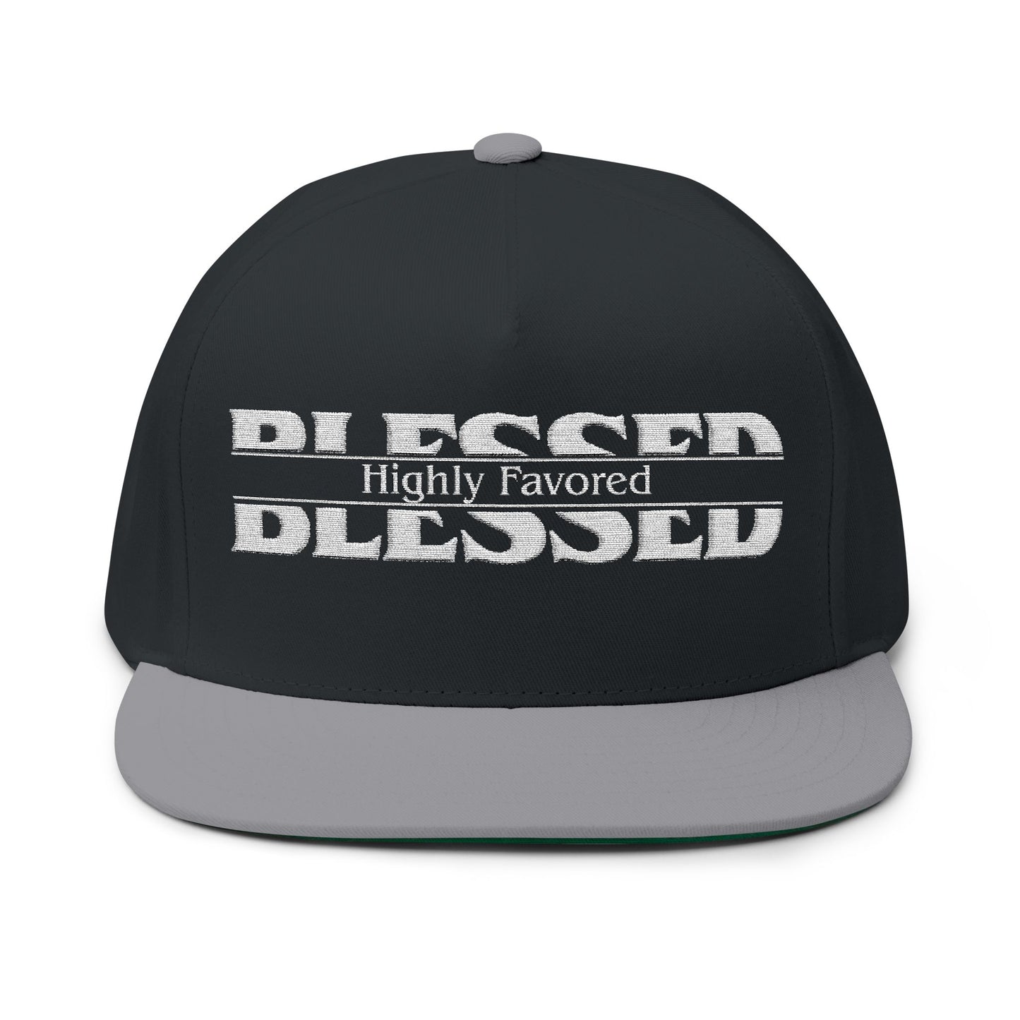 Blessed Flat Bill Cap — 'Highly Favored' Embroidered Snapback