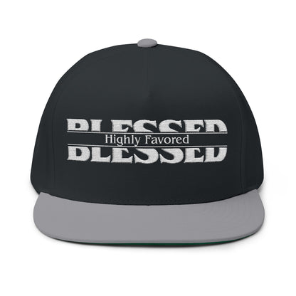 Blessed Flat Bill Cap — 'Highly Favored' Embroidered Snapback