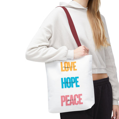 Inspirational Tote Bag - Love, Hope, Peace | Eco-Friendly Shopping, Gift for Friends, Summer Beach, Everyday Carry