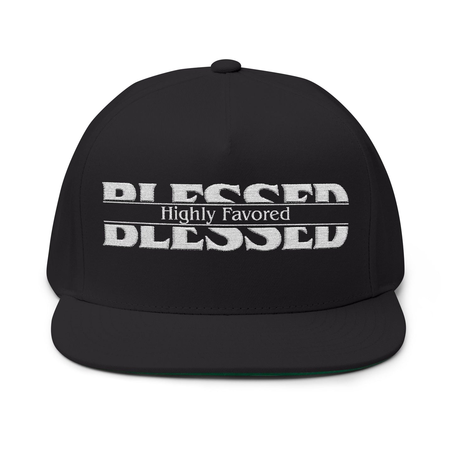 Blessed Flat Bill Cap — 'Highly Favored' Embroidered Snapback