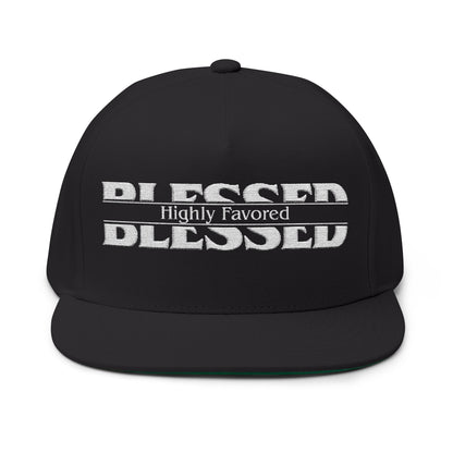 Blessed Flat Bill Cap — 'Highly Favored' Embroidered Snapback