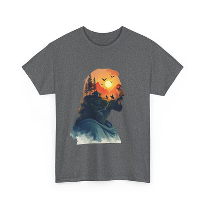 Jesus Sunset Silhouette Tee — Sunset Forest Profile Graphic Shirt