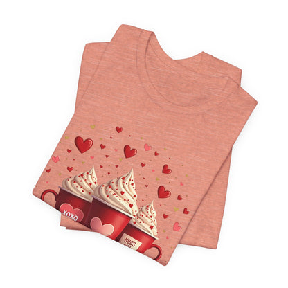 Valentine Hot Cocoa Tee — Cute Red Mugs & Hearts Coffee Shirt
