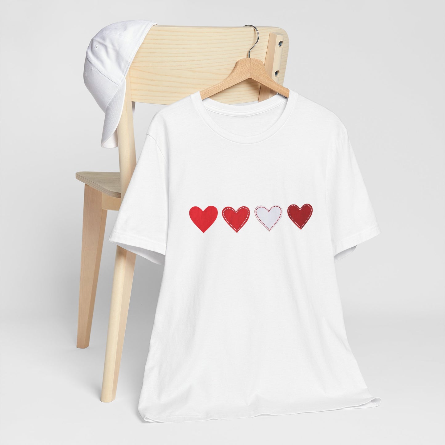Valentine Hearts Graphic Tee — Minimal Red Heart Line Shirt