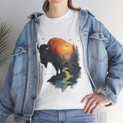 Bison Sunrise Graphic Tee — Nature Landscape Buffalo T-Shirt