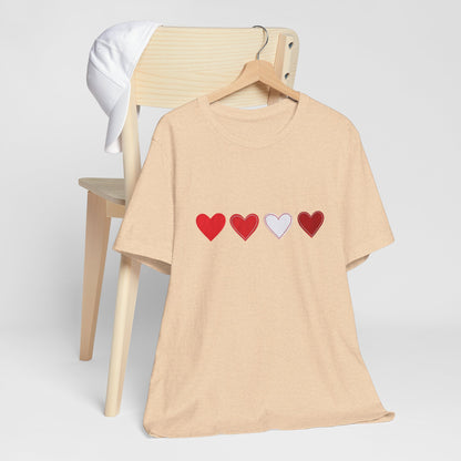 Valentine Hearts Graphic Tee — Minimal Red Heart Line Shirt