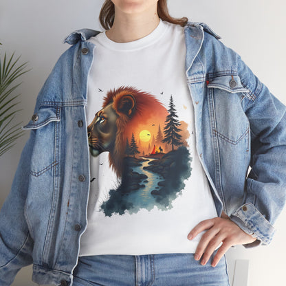 Lion Sunset Landscape T-Shirt — Wild Nature Graphic Tee