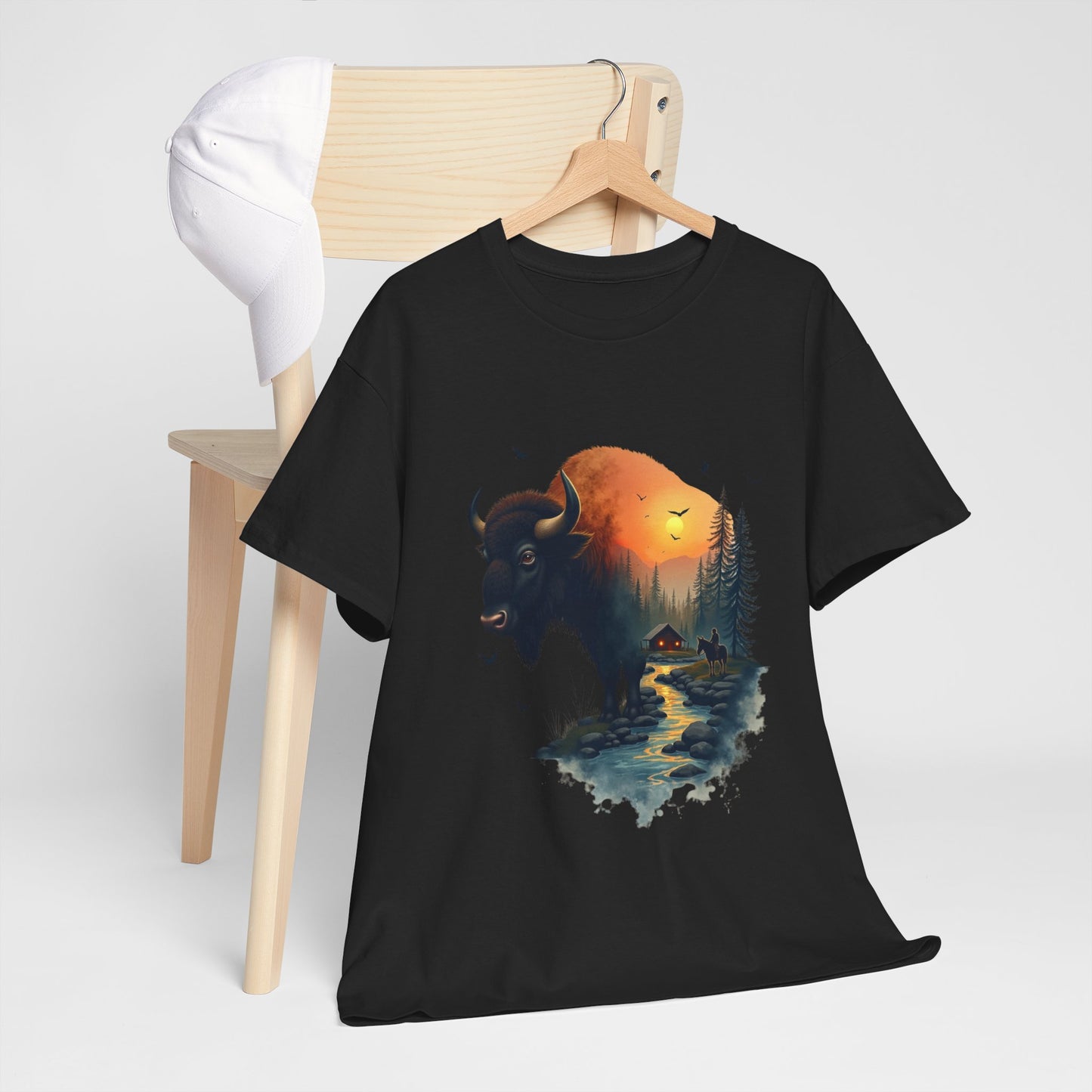Bison Sunrise Graphic Tee — Nature Landscape Buffalo T-Shirt