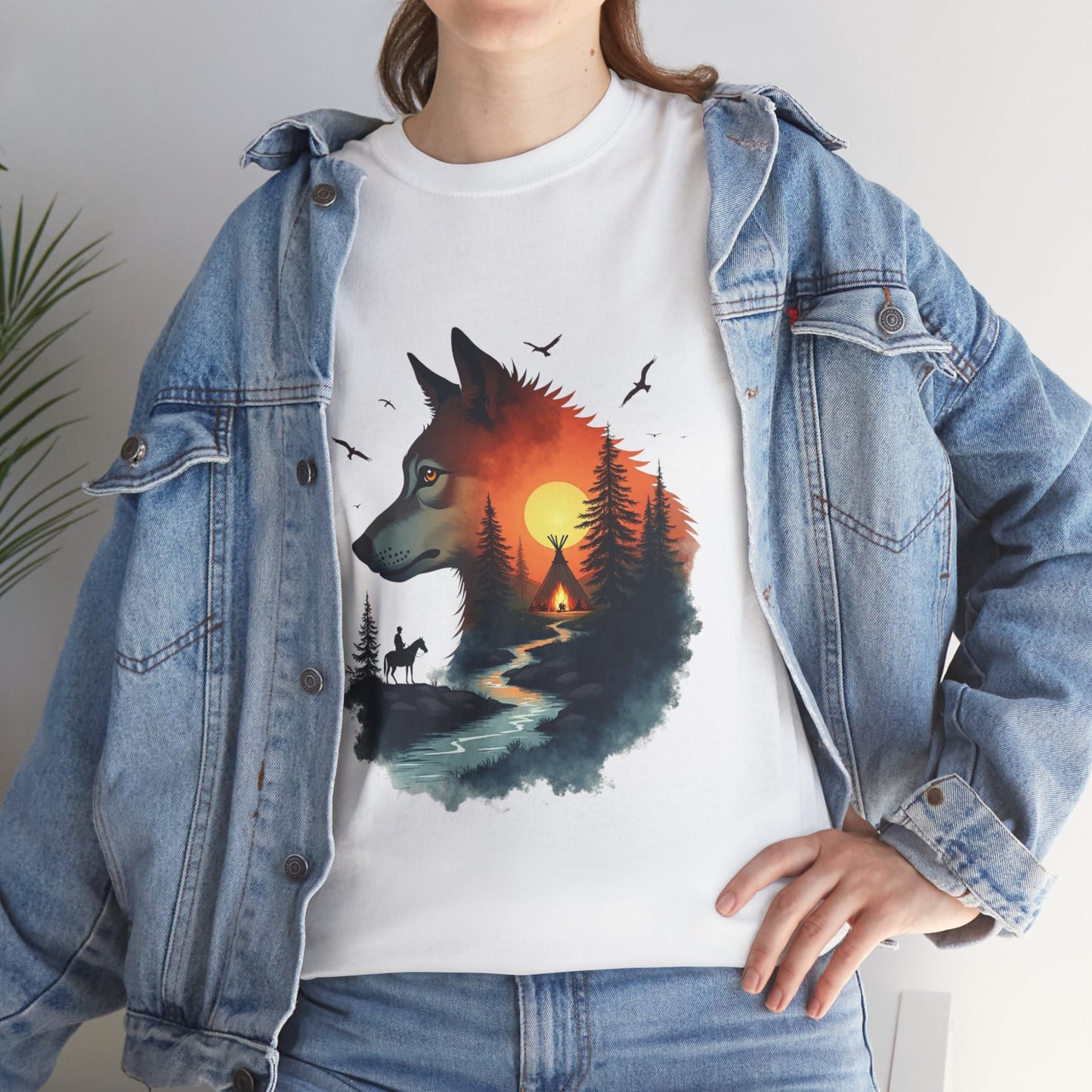 Wolf Sunset T-Shirt — Forest Silhouette Nature Graphic Tee