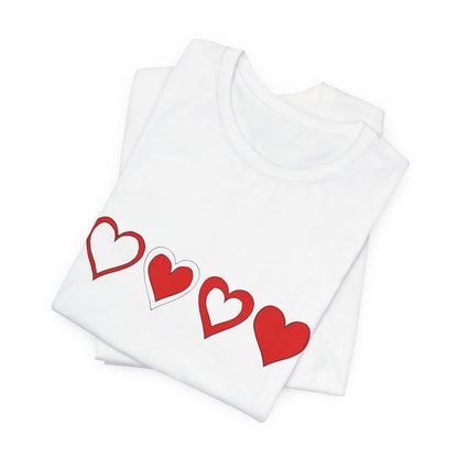 Heart Progression T-Shirt — Minimal Red Hearts Graphic Tee for Valentine’s Day