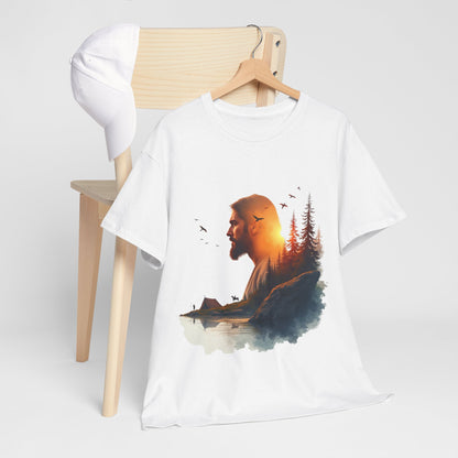 Jesus Nature Silhouette T-Shirt — Wilderness Double Exposure Graphic Tee