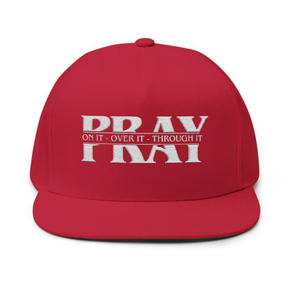 Embroidered Flat Bill Cap — Distressed Block Text Snapback