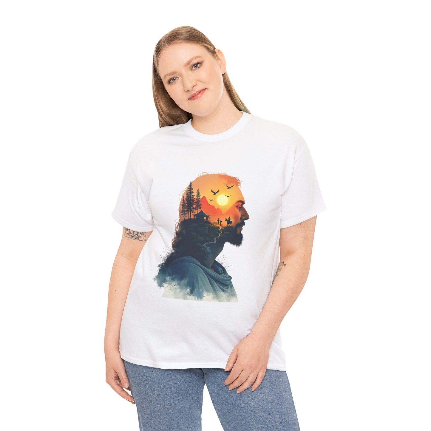 Jesus Sunset Silhouette Tee — Sunset Forest Profile Graphic Shirt