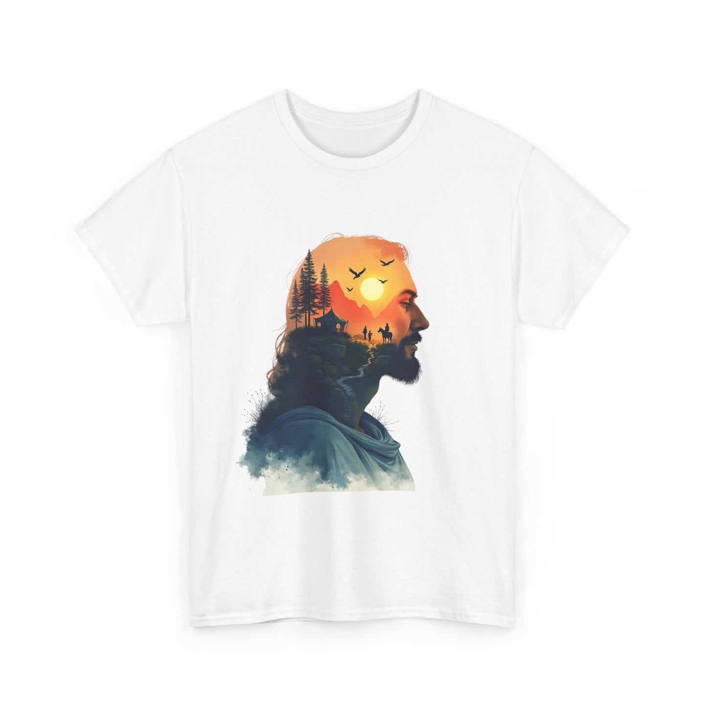 Jesus Sunset Silhouette Tee — Sunset Forest Profile Graphic Shirt