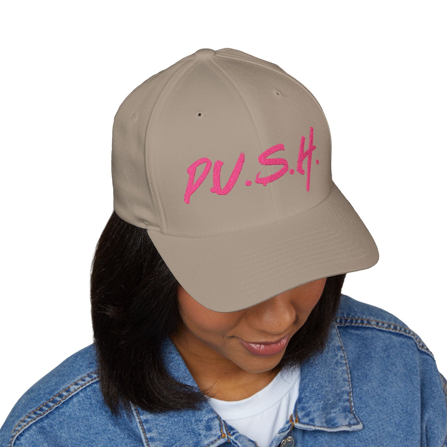 Embroidered 'P.U.S.H.' Script Baseball Cap — Motivational Pink Trucker Hat