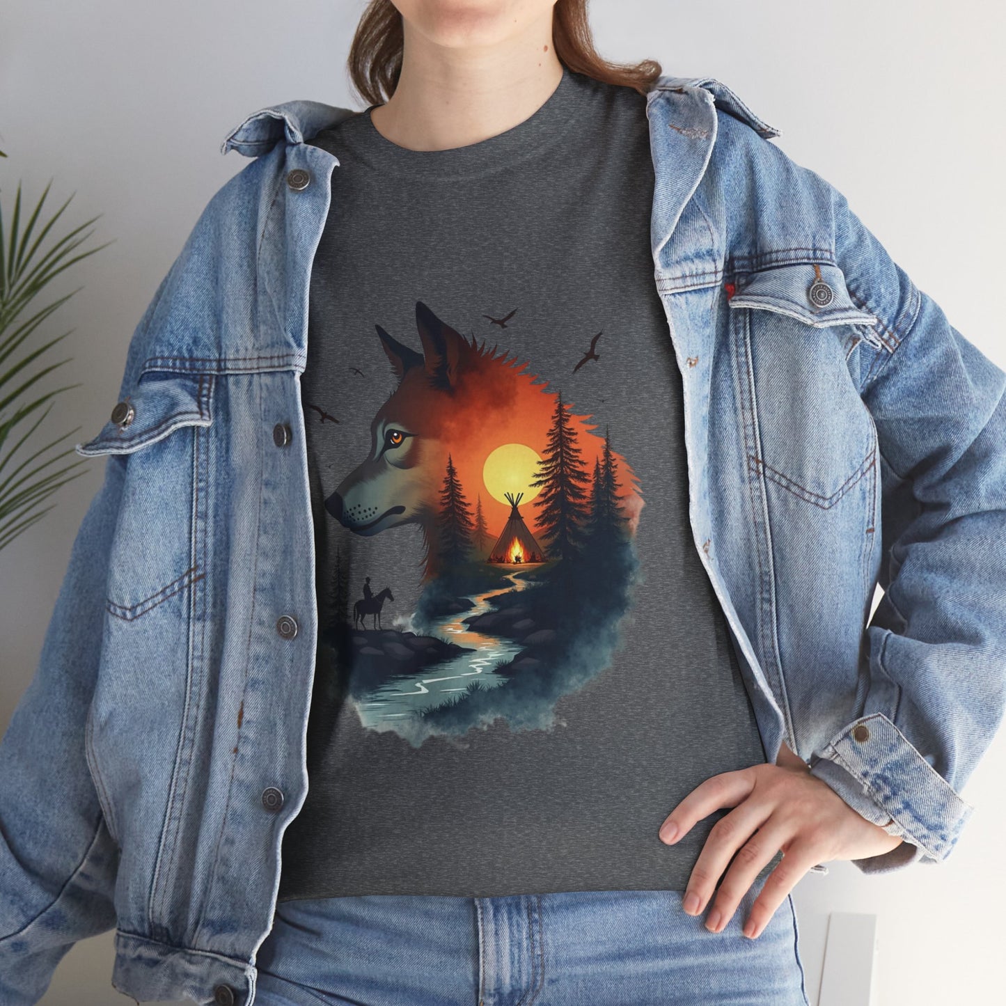 Wolf Sunset T-Shirt — Forest Silhouette Nature Graphic Tee