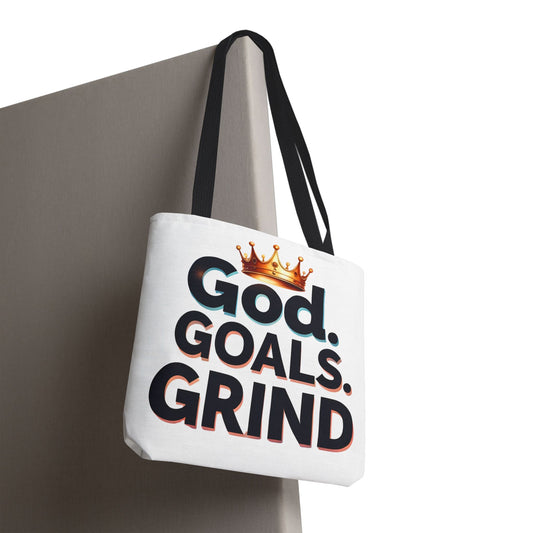 Motivational Tote Bag - God Goals Grind, Inspirational Gift, Gym Bag, Everyday Carry, Mindset Tote
