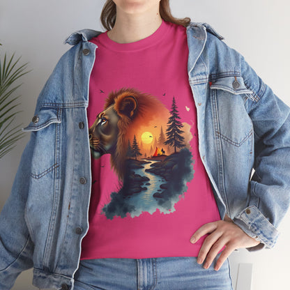 Lion Sunset Landscape T-Shirt — Wild Nature Graphic Tee