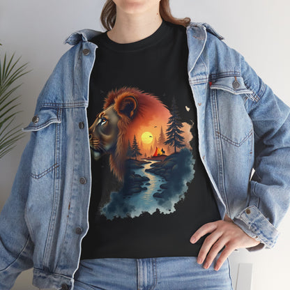 Lion Sunset Landscape T-Shirt — Wild Nature Graphic Tee