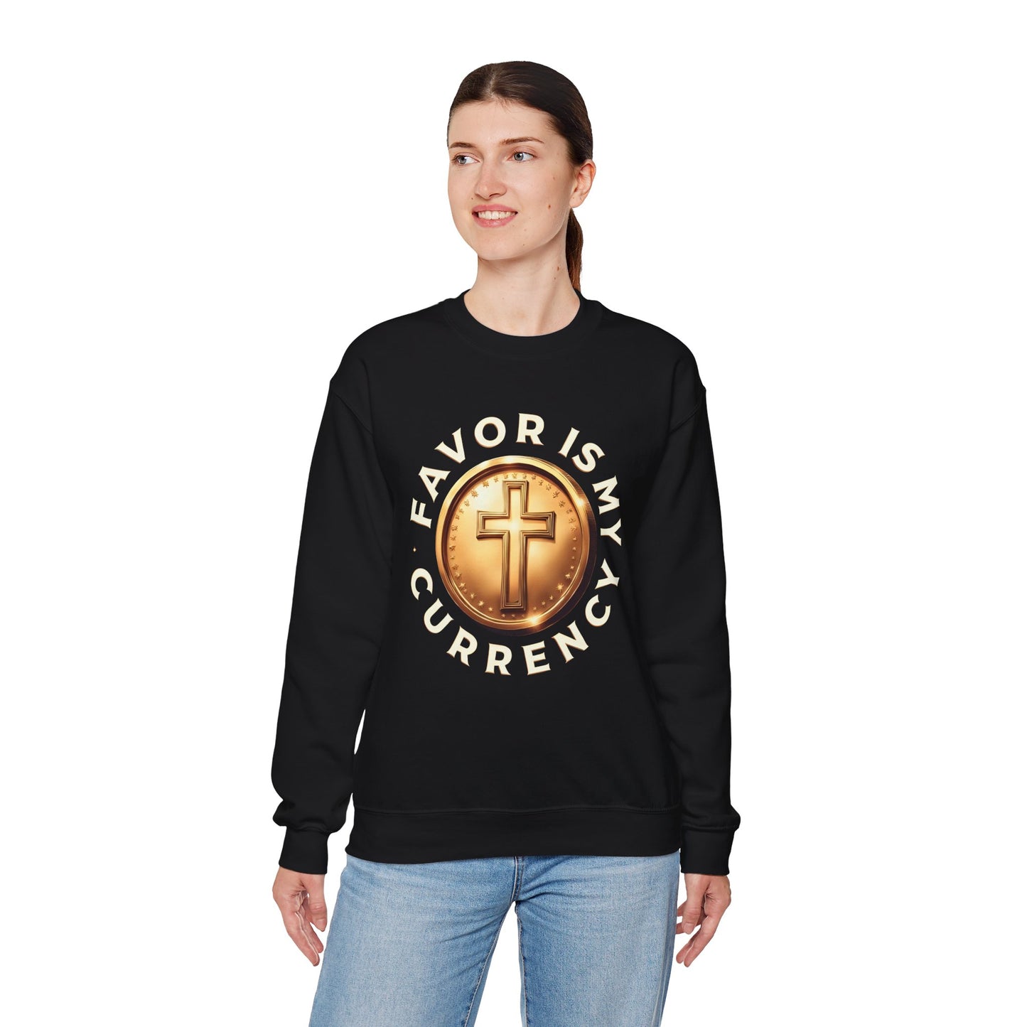 Faith-Inspired Crewneck Sweatshirt - Favor Is My Currency, Christian Apparel, Gift for Believers, Cozy Unisex Sweatshirt, [...]