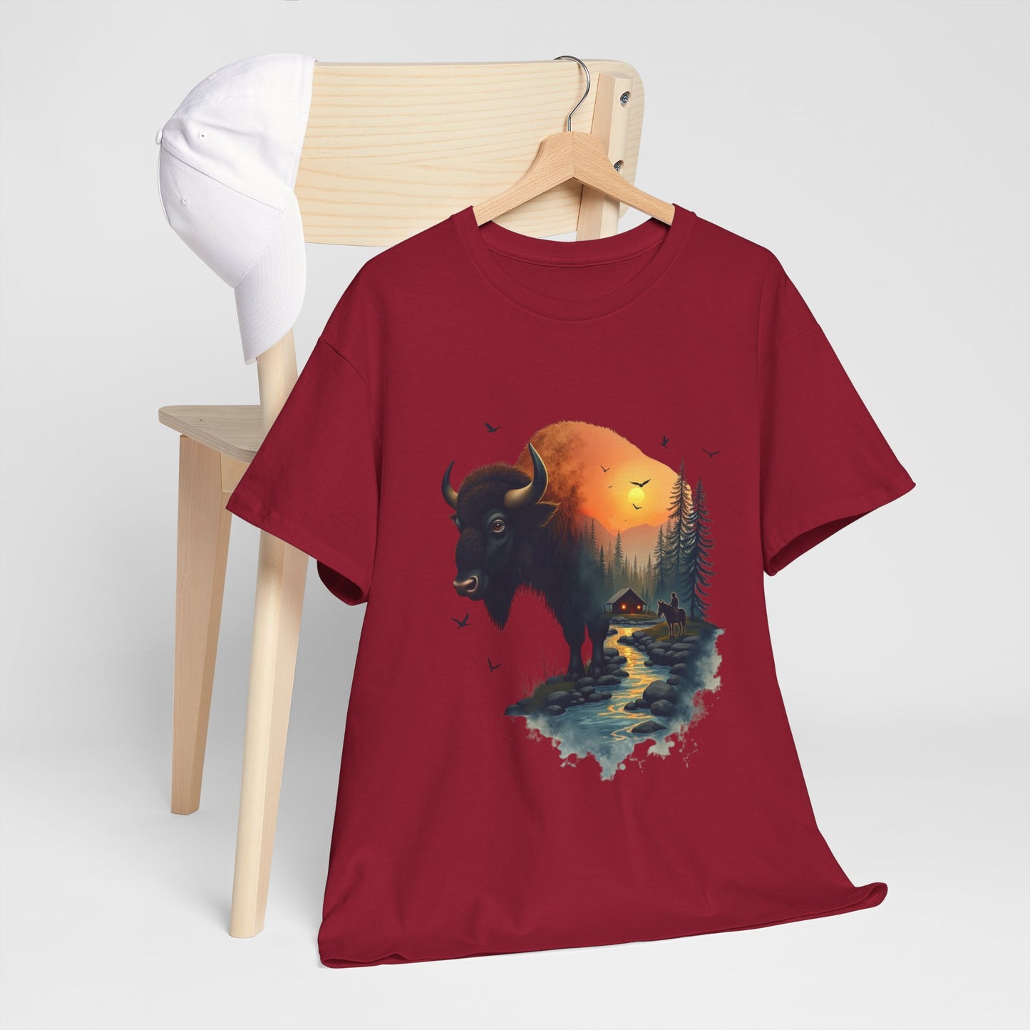 Bison Sunrise Graphic Tee — Nature Landscape Buffalo T-Shirt