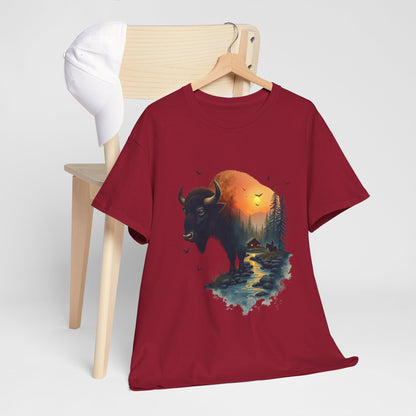 Bison Sunrise Graphic Tee — Nature Landscape Buffalo T-Shirt