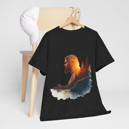 Jesus Nature Silhouette T-Shirt — Wilderness Double Exposure Graphic Tee