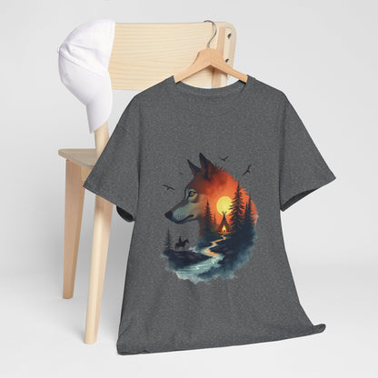 Wolf Sunset T-Shirt — Forest Silhouette Nature Graphic Tee
