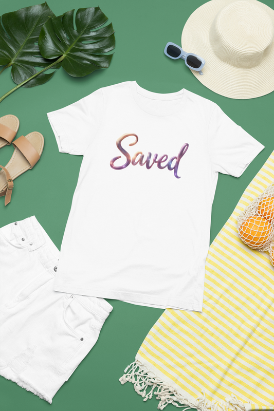 Saved Unisex Jersey Short Sleeve Tee, Inspirational T-Shirt, Christian Apparel, Casual Wear, Faith-Based Gift, Everyday Comfort
