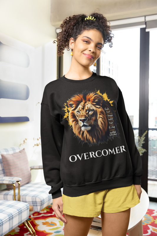 Lion Overcomer Sweatshirt - Inspirational Gift, Unisex Crewneck, Motivational Fashion, Casual Wear, Cozy Layering