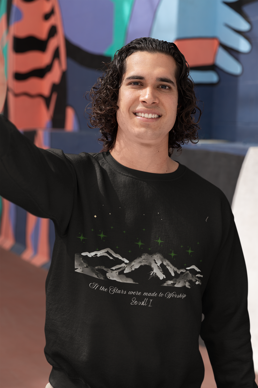 Mountain Stars Crewneck Sweatshirt, Cozy Unisex Sweatshirt, Nature Lover Gift, Outdoor Adventure Apparel, Travel Hoodie, Winter Warmth