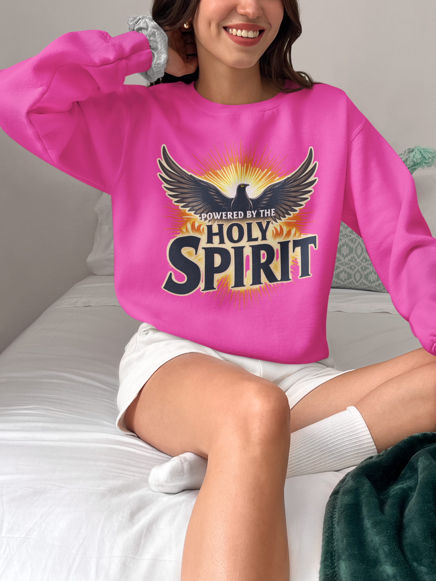 Powered by the Holy Spirit Crewneck Sweatshirt, Spiritual Fashion, Inspirational Gift, Cozy Apparel, Faith-Based Wear, Unisex Sweatshirt