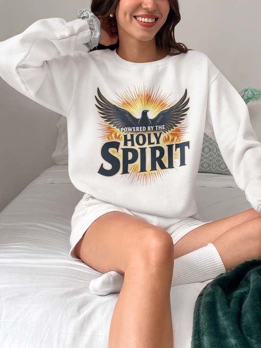 Powered by the Holy Spirit Crewneck Sweatshirt, Spiritual Fashion, Inspirational Gift, Cozy Apparel, Faith-Based Wear, Unisex Sweatshirt