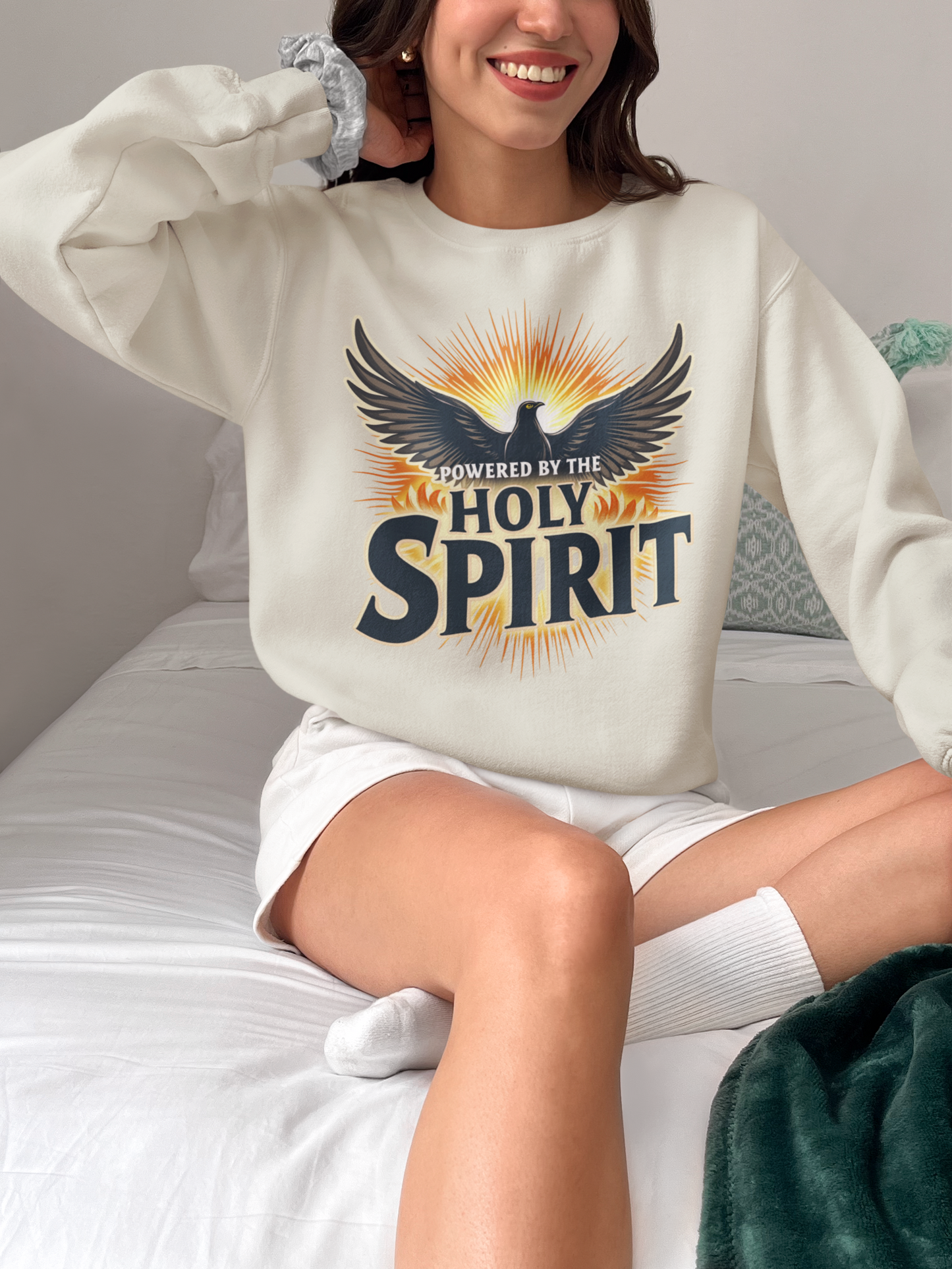 Powered by the Holy Spirit Crewneck Sweatshirt, Spiritual Fashion, Inspirational Gift, Cozy Apparel, Faith-Based Wear, Unisex Sweatshirt