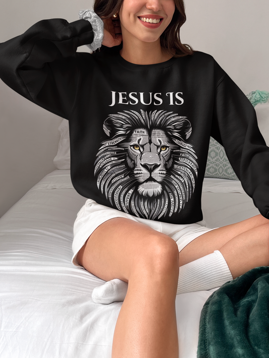 Roaring Faith Crewneck Sweatshirt - Inspiring Lion Design, Unisex Casual Wear, Christian Apparel, Perfect for Gifts, Church Events