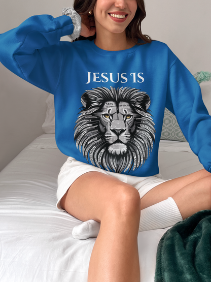 Roaring Faith Crewneck Sweatshirt - Inspiring Lion Design, Unisex Casual Wear, Christian Apparel, Perfect for Gifts, Church Events