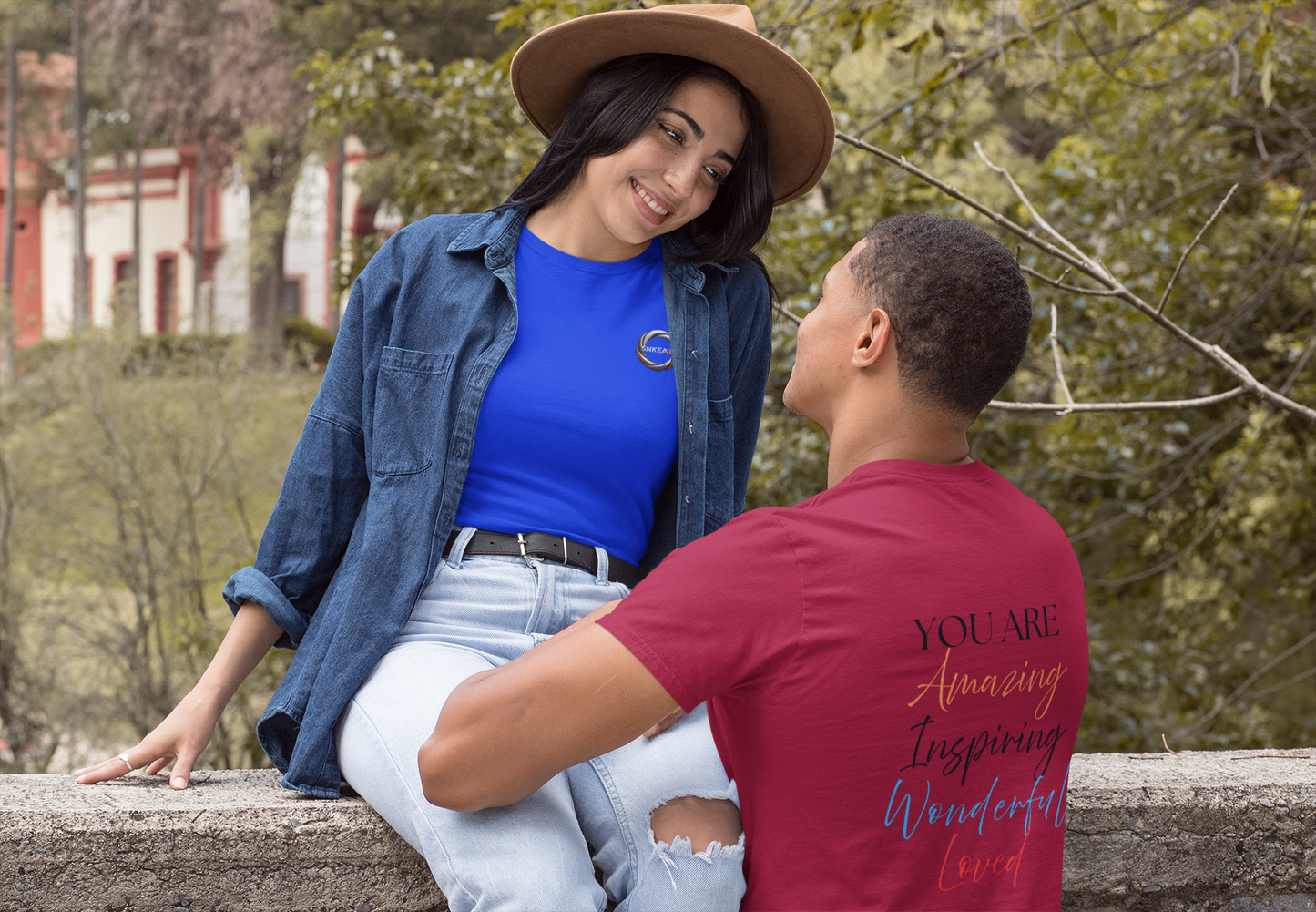 Inspirational Script Tee — "You Are Amazing, Inspiring, Wonderful, Loved" Chest Logo T‑Shirt