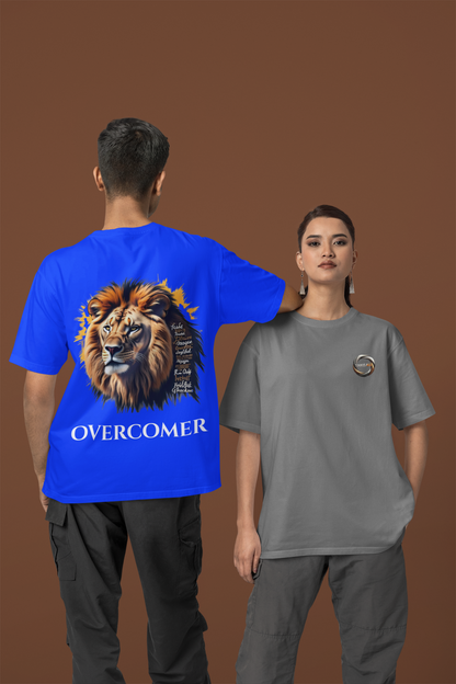 Inspirational Lion Graphic Tee, Faith-Based Shirt, Motivational Unisex Top, Perfect Gift for Lion Lovers, Overcomer Phrase Tee