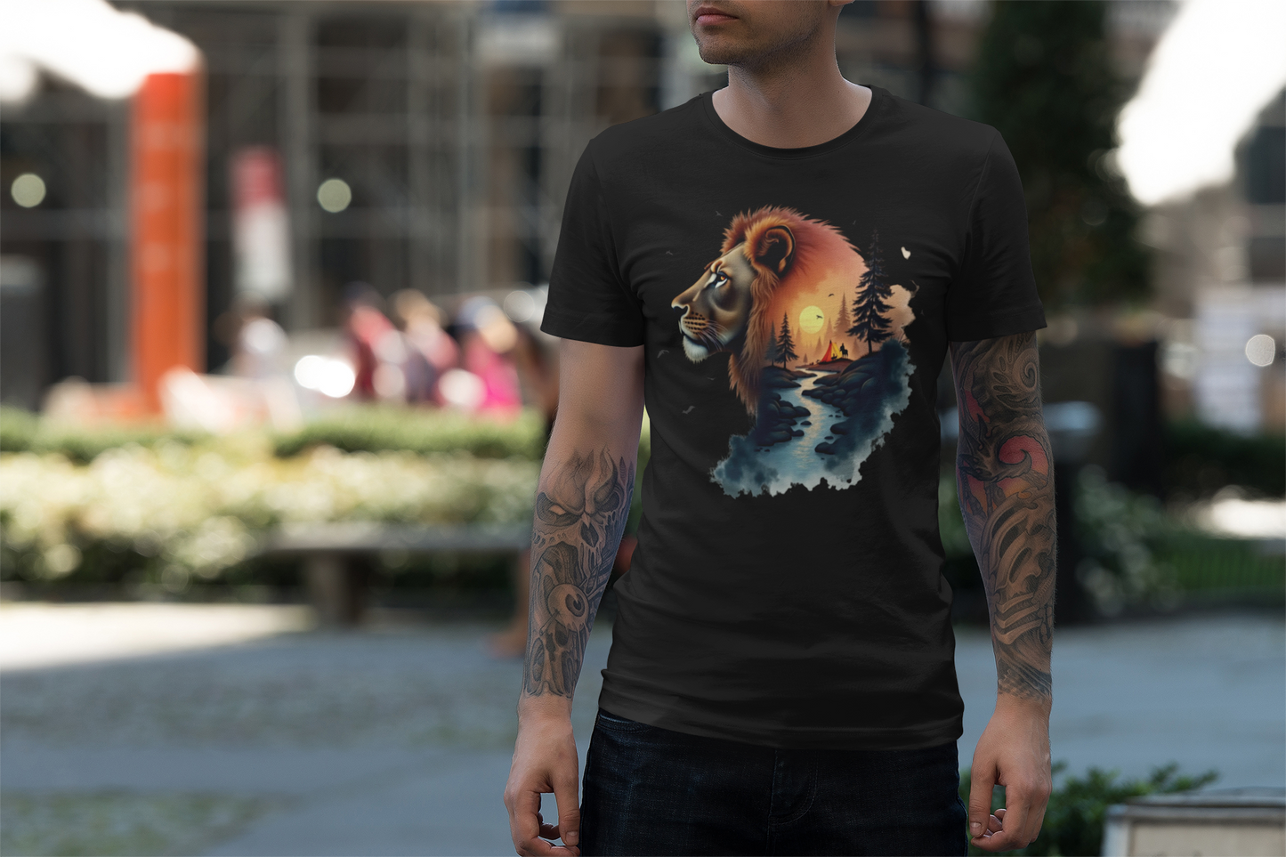 Lion Sunset Landscape T-Shirt — Wild Nature Graphic Tee