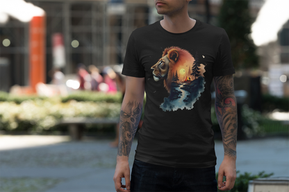 Lion Sunset Landscape T-Shirt — Wild Nature Graphic Tee