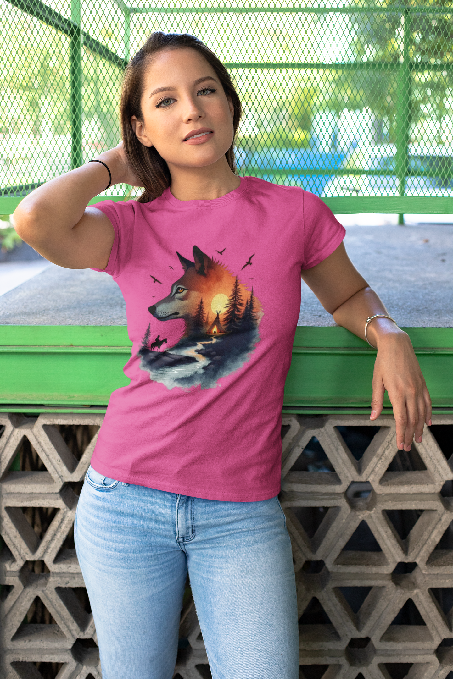 Wolf Sunset T-Shirt — Forest Silhouette Nature Graphic Tee