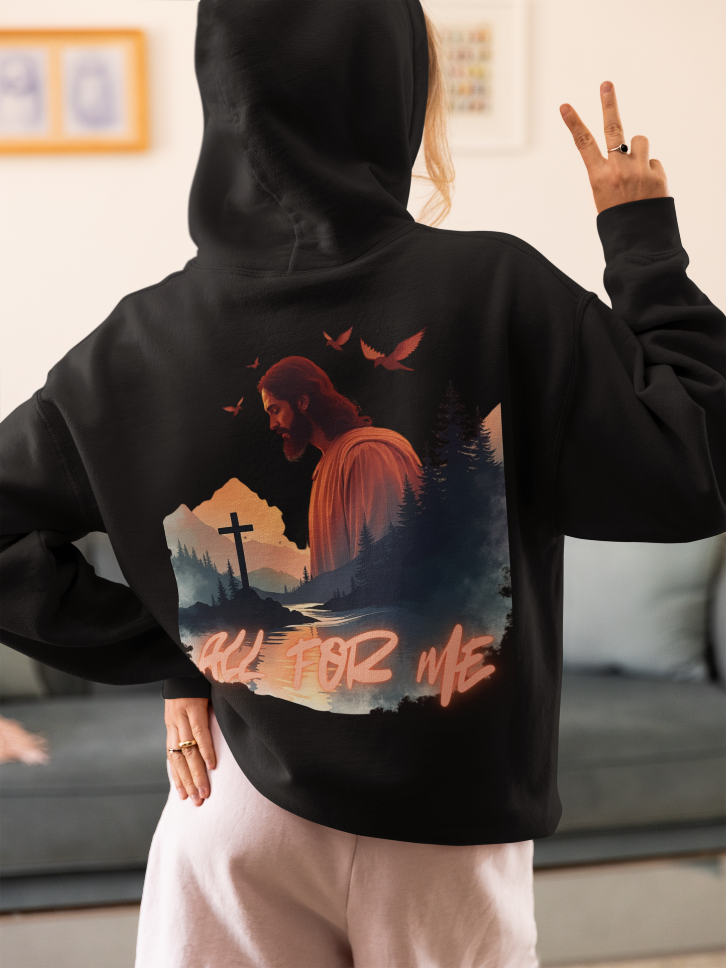 Jesus Cross Zip Hoodie - 'All For Me' Christian Full-Zip Sweatshirt