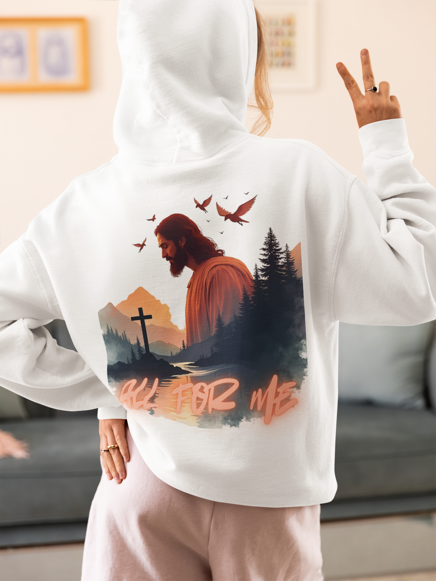 Jesus Cross Zip Hoodie - 'All For Me' Christian Full-Zip Sweatshirt